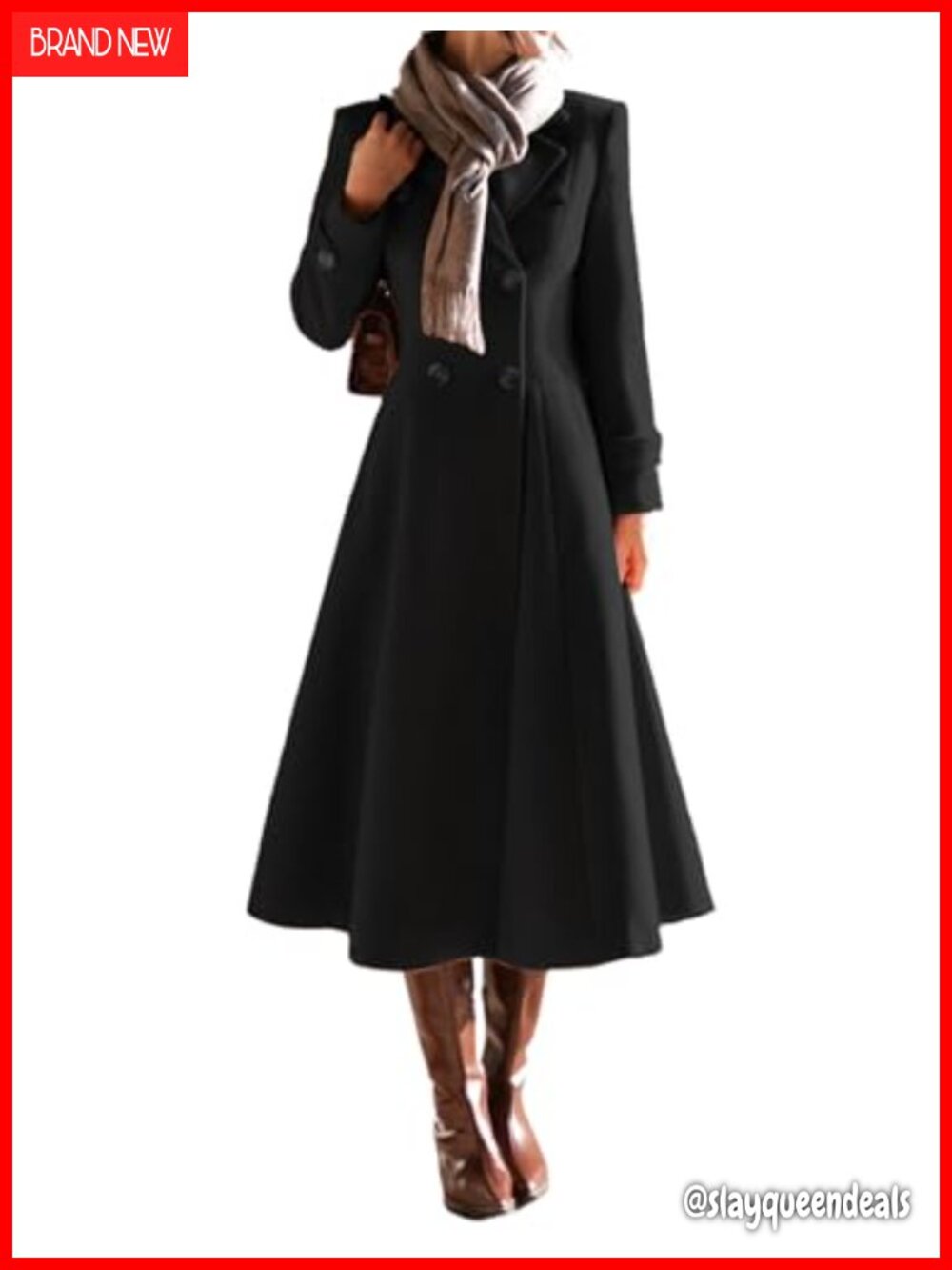 Womens Long Wool Blend Pea Coat Double Breasted Trench Jacket Winter